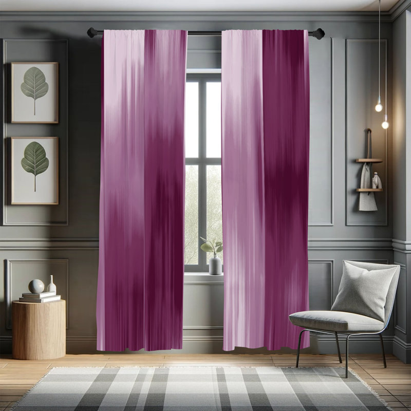 Microfiber Floral Semi-Sheer Rod Pocket Curtain Panels, 28" W x 95" L, Purple/Dark Purple