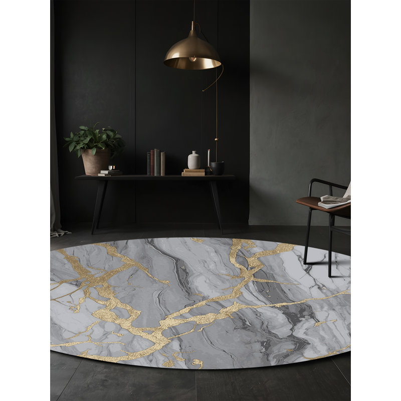 Machine Washable Gray Area Rug, Round 8'