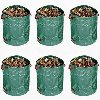 72 Gallon (272L) Reusable Garden Waste Bags, 6-Pack - Heavy-Duty Collapsible Self-Standing Yard Debris Sacks - Waterproof Tear-Resistant PP - 3 Reinforced Handles