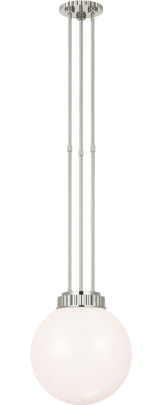 Cavill 12" Pendant with White Glass, Polished Nickel