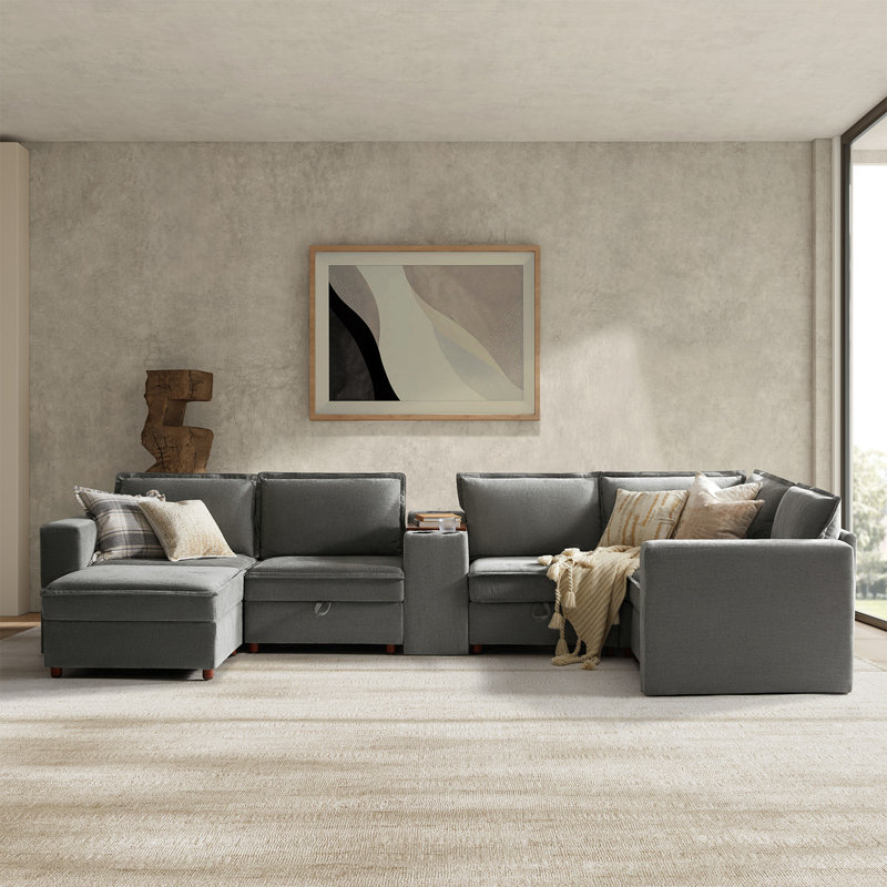 Canapé modulaire avec rangement Buelow, Polyester gris
