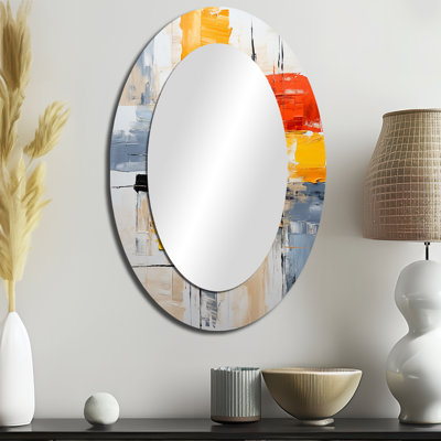 Deconstructed Colorfields Minimal Abstract - Blue Modern Oval Wall Mirror