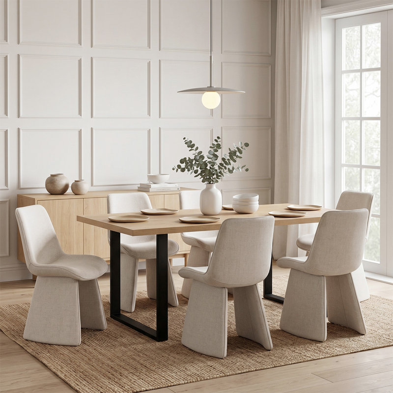 Ensemble de table de salle à manger rectangulaire moderne pour 6 personnes 71 ", Beige