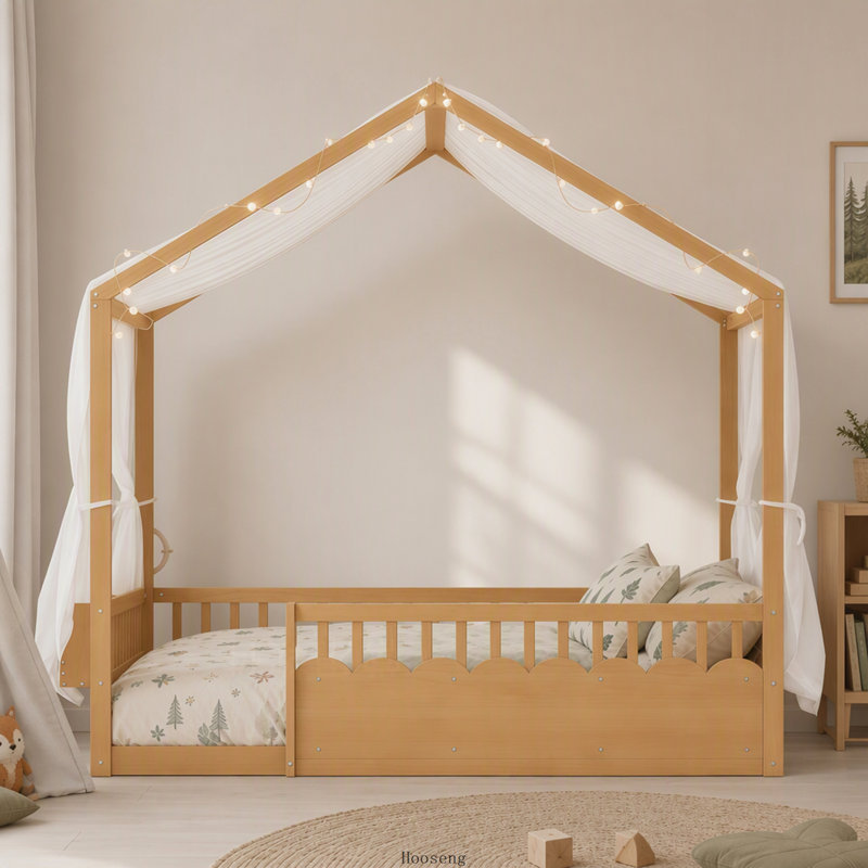 Lit double sur pied Montessori, Naturel
