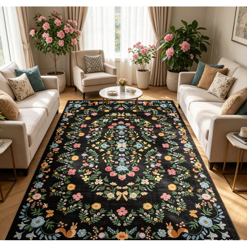 Tapis rétro taupe lavable pour l'intérieur, Black, Runner 2' x 6'