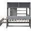 Lit mezzanine gris avec lit simple et peu encombrant. Rendez votre chambre à coucher plus pratique Lit double, tablettes, bureau et garde-robe - pour une utilisation polyvalente-112982535-112982529