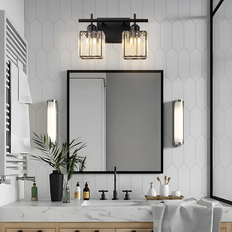 Crystal Vanity Light Fixture - 1 Light Wall Sconce For Bathroom Over Mirror With Clear Crystal Shade - Hardwired Installation - Compatible With LED CFL Incandescent Halogen Bulbs - Durable Aluminum Construction