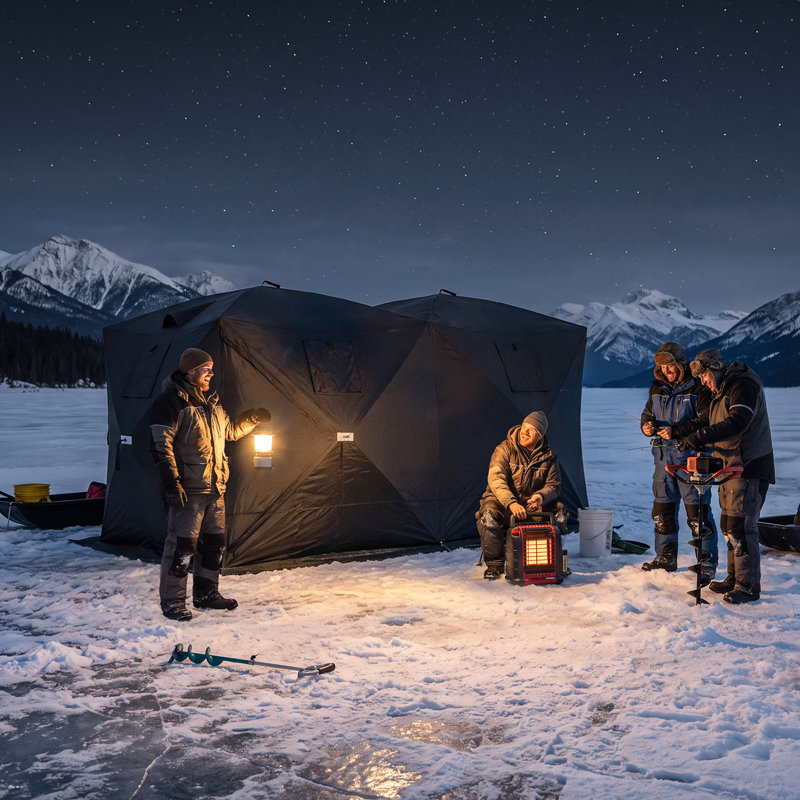 Abri de pêche sur glace pliable pour 4 personnes, noir