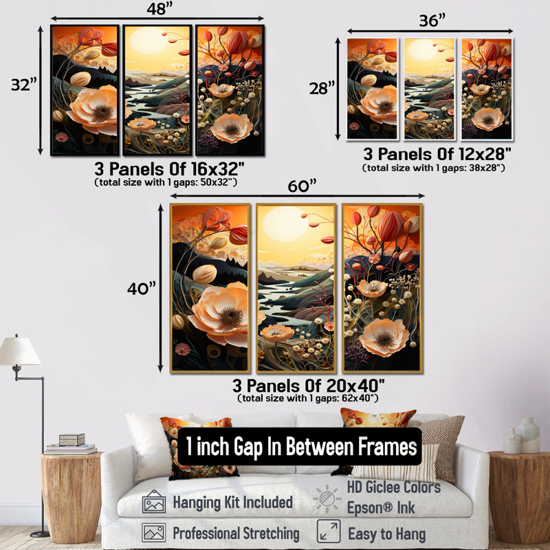 Dall - ensemble de reproductions d'art mural coquelicot, Cadre flottant brun, H 40 po x l 60 po x P 1 po