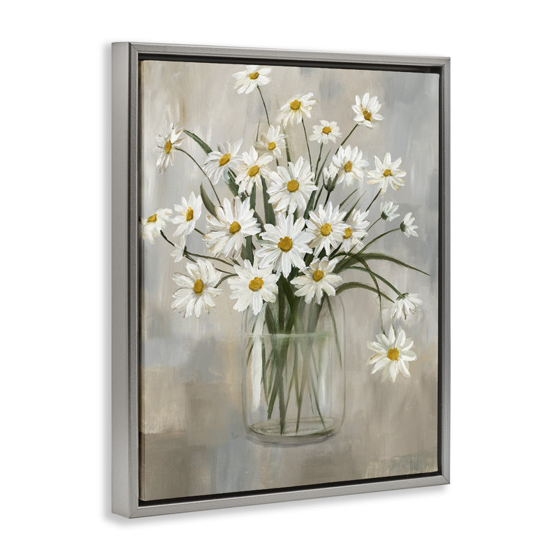 «Pots Daisy Bloom Bouquet», art mural encadré flottant gris par Nan, H 25 po x l 31 po, Cadre flottant gris lustré