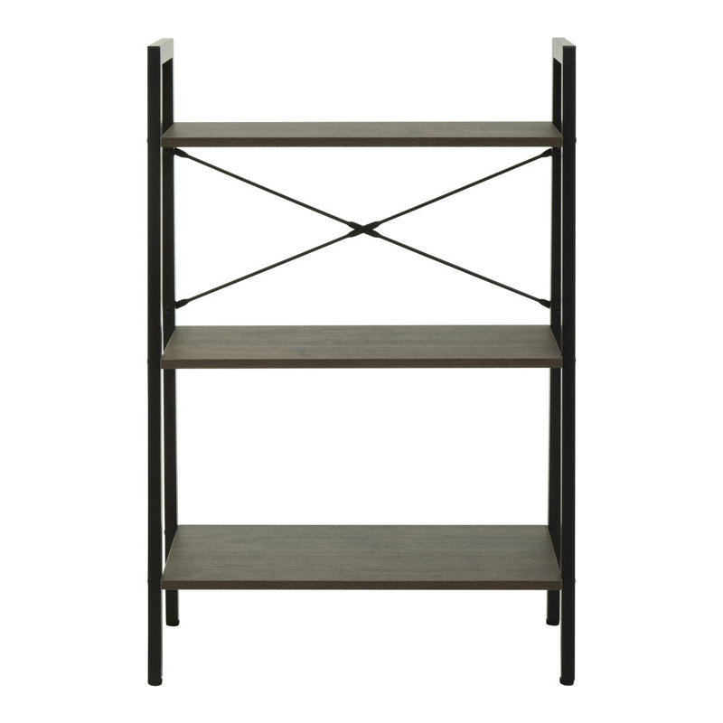 Octa 97cm H x 64cm W Solid Wood Etagere Bookcase, Dark Oak, Black