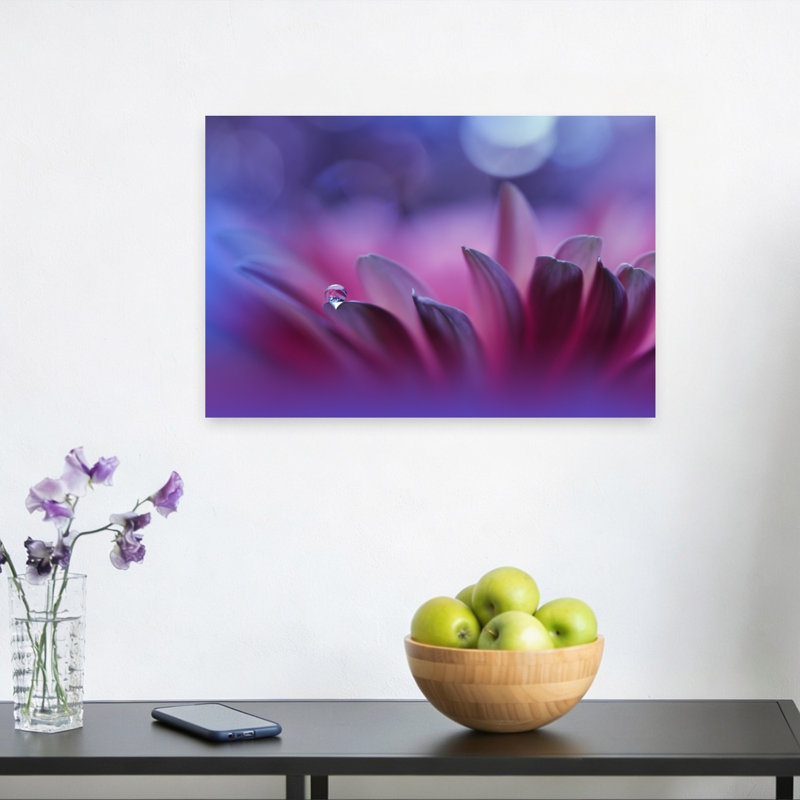 Purple Flower Dewdrop Abstract Delicate Peaceful Violet Flower Nature Wall Art Print 1 Piece Wrapped Canvas Wall Art