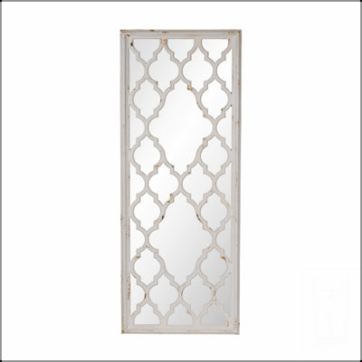 24 Inch X 60 Inch Distressed White Floor Mirror, Full Body Reflection For Elegant Home Decor