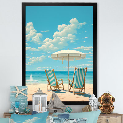 Chaises de plage rétro sous un ciel bleu clair I - reproduction sur toile
