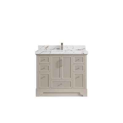 Meuble-lavabo sur pied simple 42 po avec plateau en quartz Alys