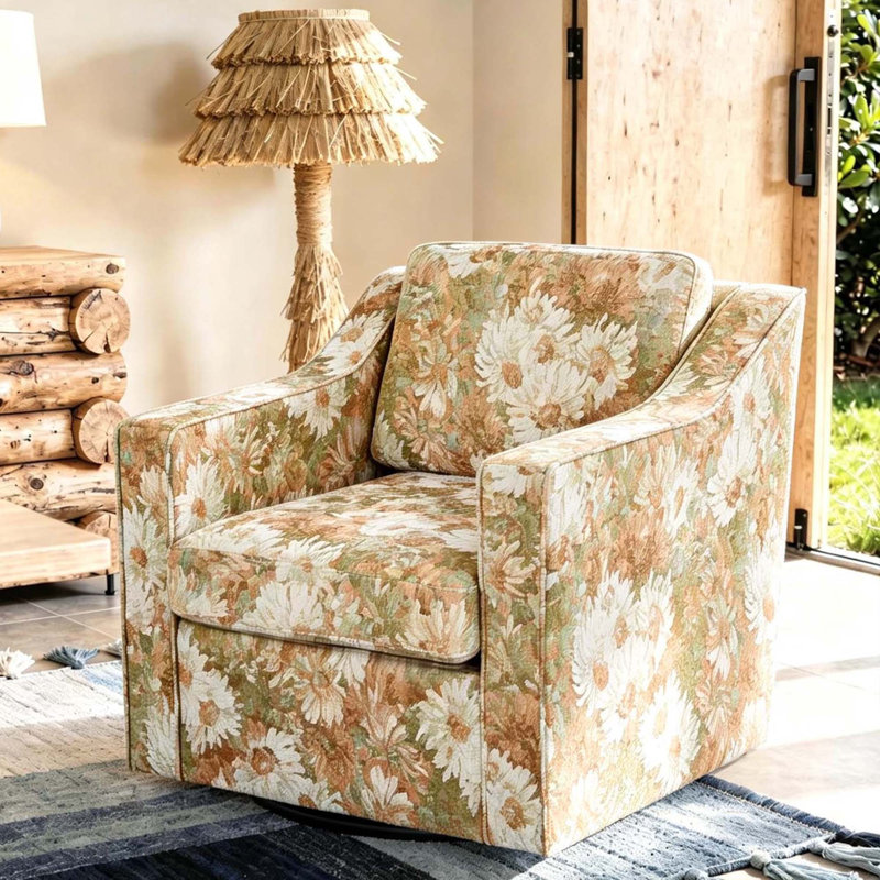 Fauteuil pivotant rembourré à dossier large et large Bronnen, Fleurs de sable