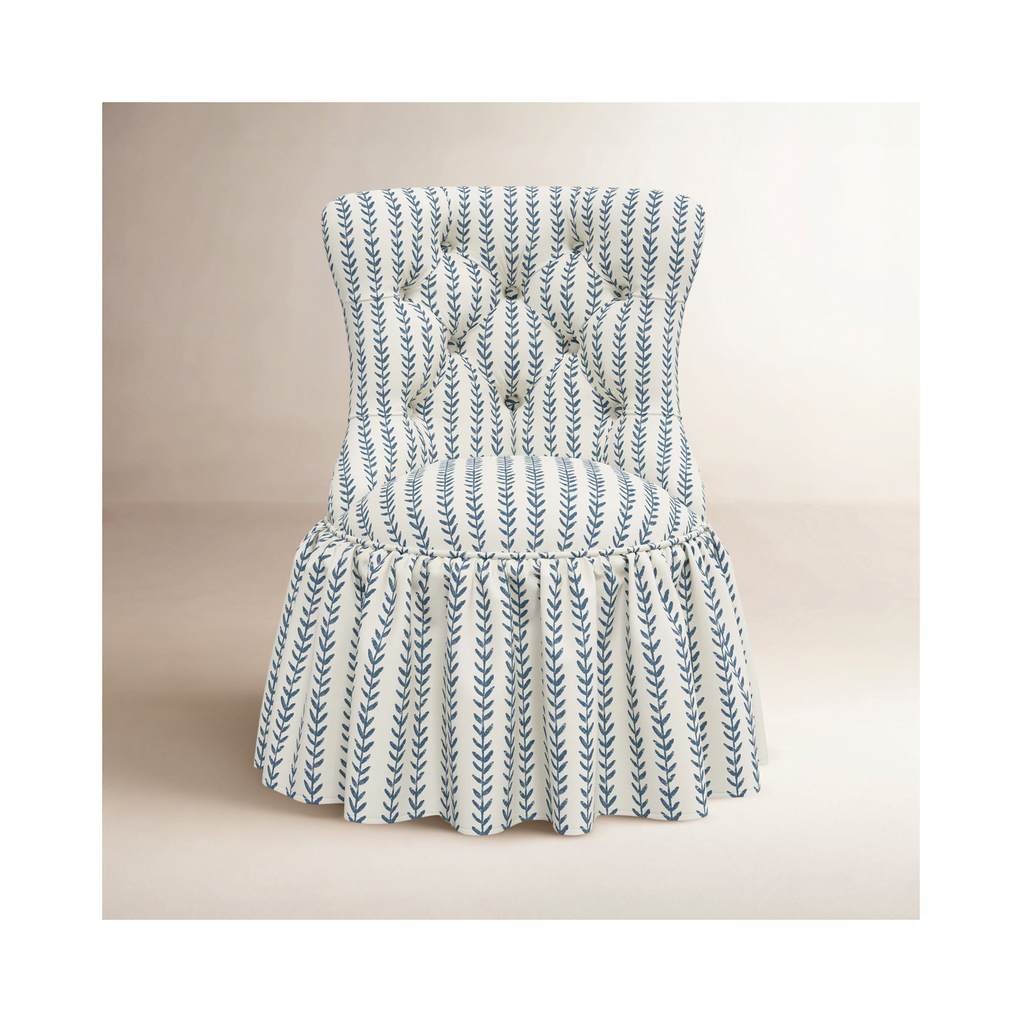 Minnie Upholstered Side Chair, Vine Stripe Dusty Blue