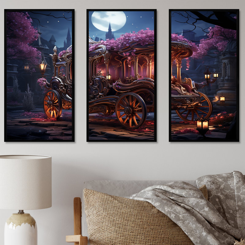 Art floral princesse chariot - vieux chariot américain, Cadre flottant noir, H 32 po x l 48 po