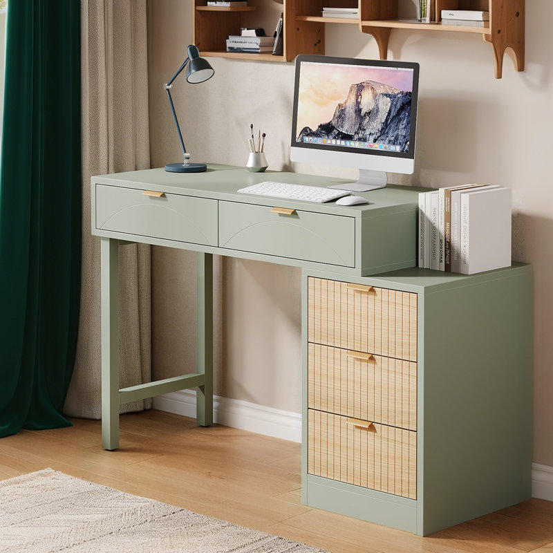 Petit bureau d'ordinateur avec tiroirs, Vert