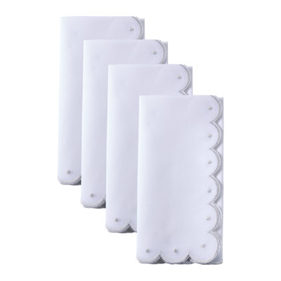 Scalloped Edge Cloth Napkins (Set of 4) - Elegant Embroidered Dinner Napkins for Formal Dining & Entertaining