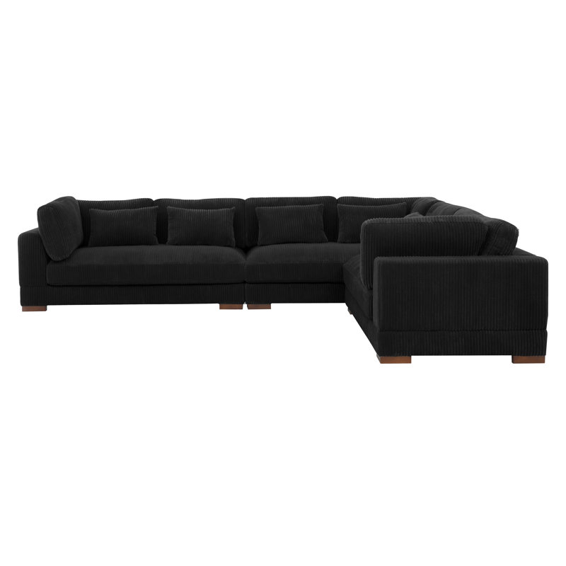 Canapé modulaire de coin de 137 po de large Rippy, Black Corduroy, Orienté à gauche (vu de face)