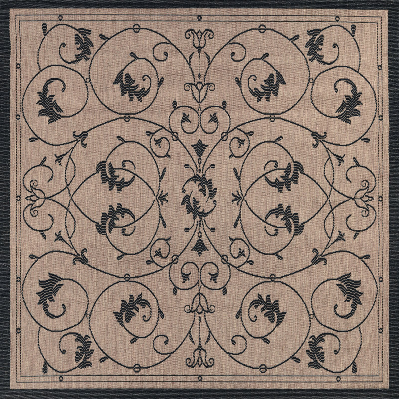Ariadne Floral Indoor Outdoor Area Rug, Brown / Black, Square 7'6"
