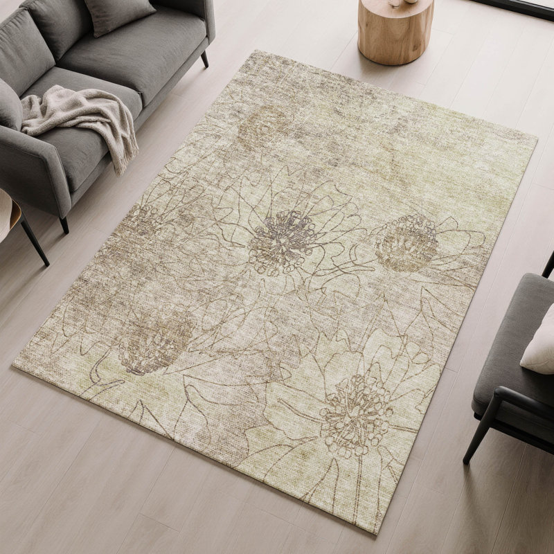 Premium Machine Washable Mayfield AMF2235 Floral Rug, 2'6" x 3'10", Brown