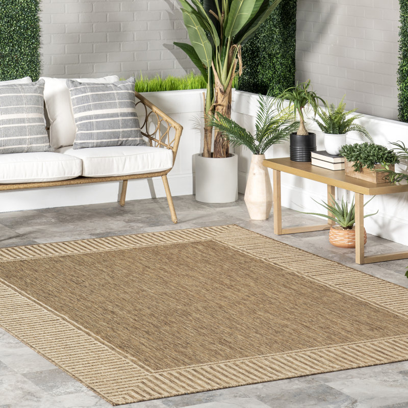 Alegre Bordered Indoor/Outdoor Rug, Rectangle 5' x 8', Tan