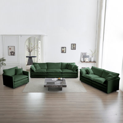 Modern Sofa Couch, 3 Piece Set Extra Deep Seat Sectional Sofa for Living Room, Oversized Sofa, 3 Seat Sofa, Loveseat and Single Sofa, Chenille