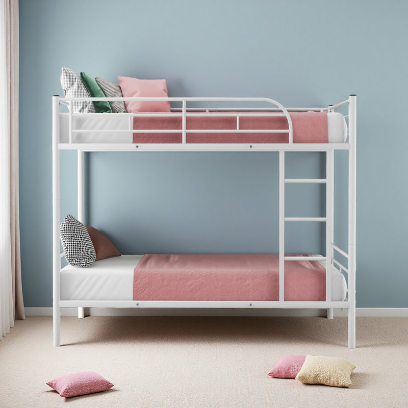 Twin Over Twin Metal Bunk Bed, White