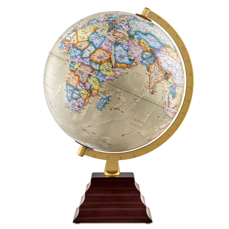 Globe terrestre antique de 12 pouces avec base en bois Pen commenté (non illuminé)
