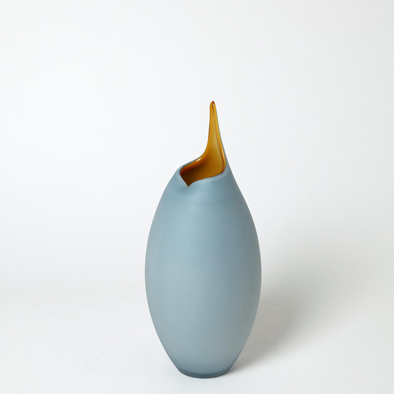 Amber and Blue Frosted Glass Decorative Vase