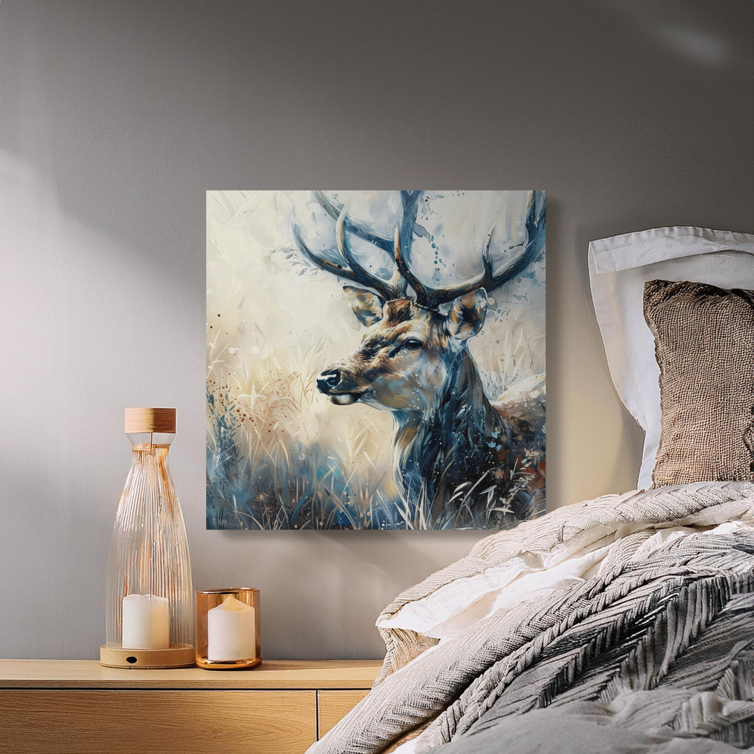 Abstract Deer Canvas Art Print, Majestic Stag Wall Decor, Modern Rustic Wildlife Painting, Large Nature Artwork Gift