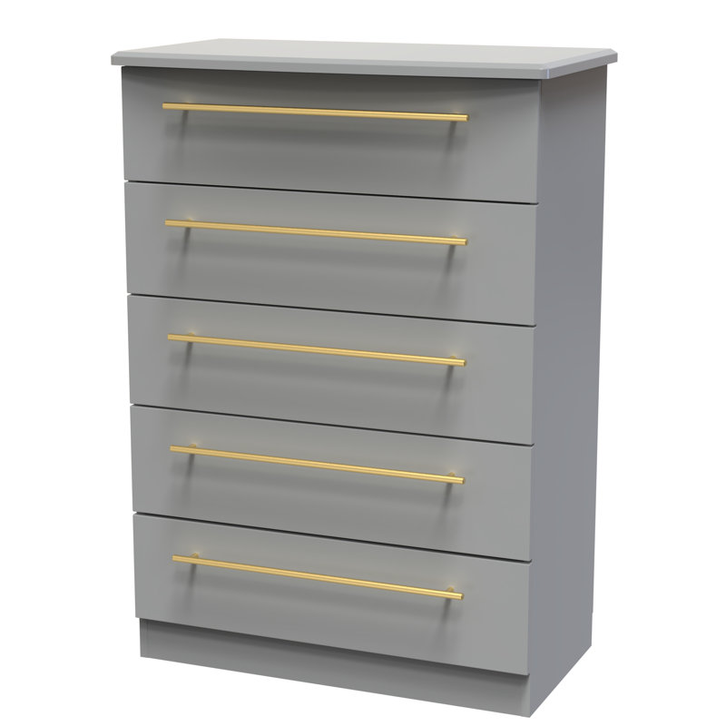 Fully Assembled Akhavi 5 Drawer 76.5Cm W Chest of Drawers, Dust Grey