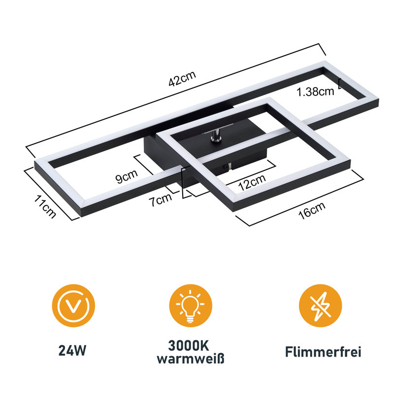 2-light LED Flush Mount dimmable Metro Lane, Matt Black