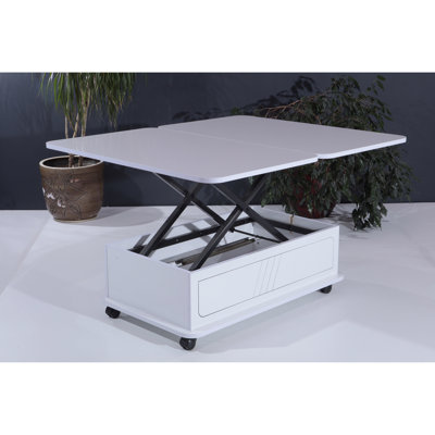 Rio Smart Coffee Table For Living Room, Adjustable Height Coffee Table,White