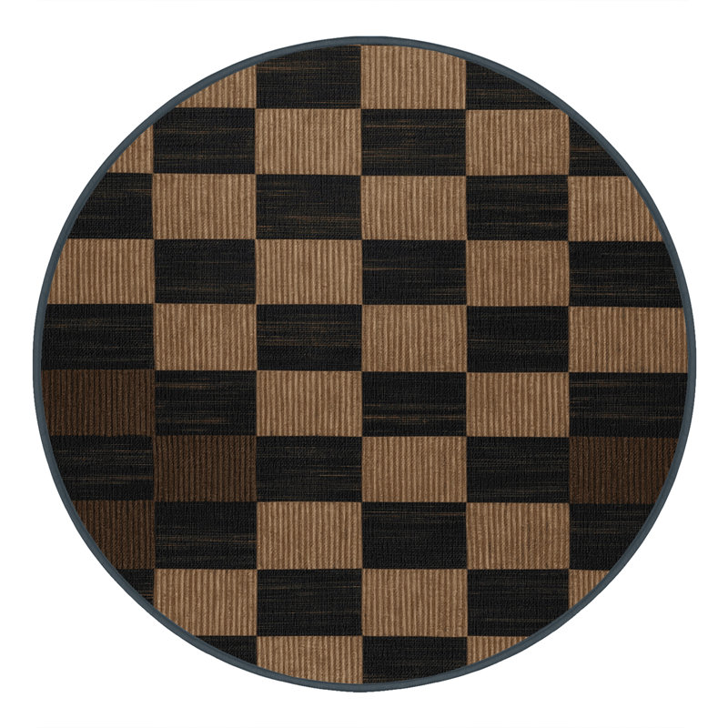 Tapis damier noir lavable à la machine, Rond 4 pi