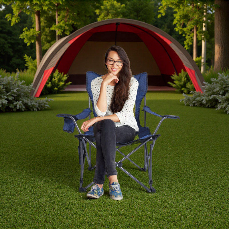 Foldable Camping Chair 330LBS Load Heavy Duty Steel Lawn Chair Collapsible Chair with Reclining Backrest Angle Cup Holder Pillow Side Pocket Carry Bag