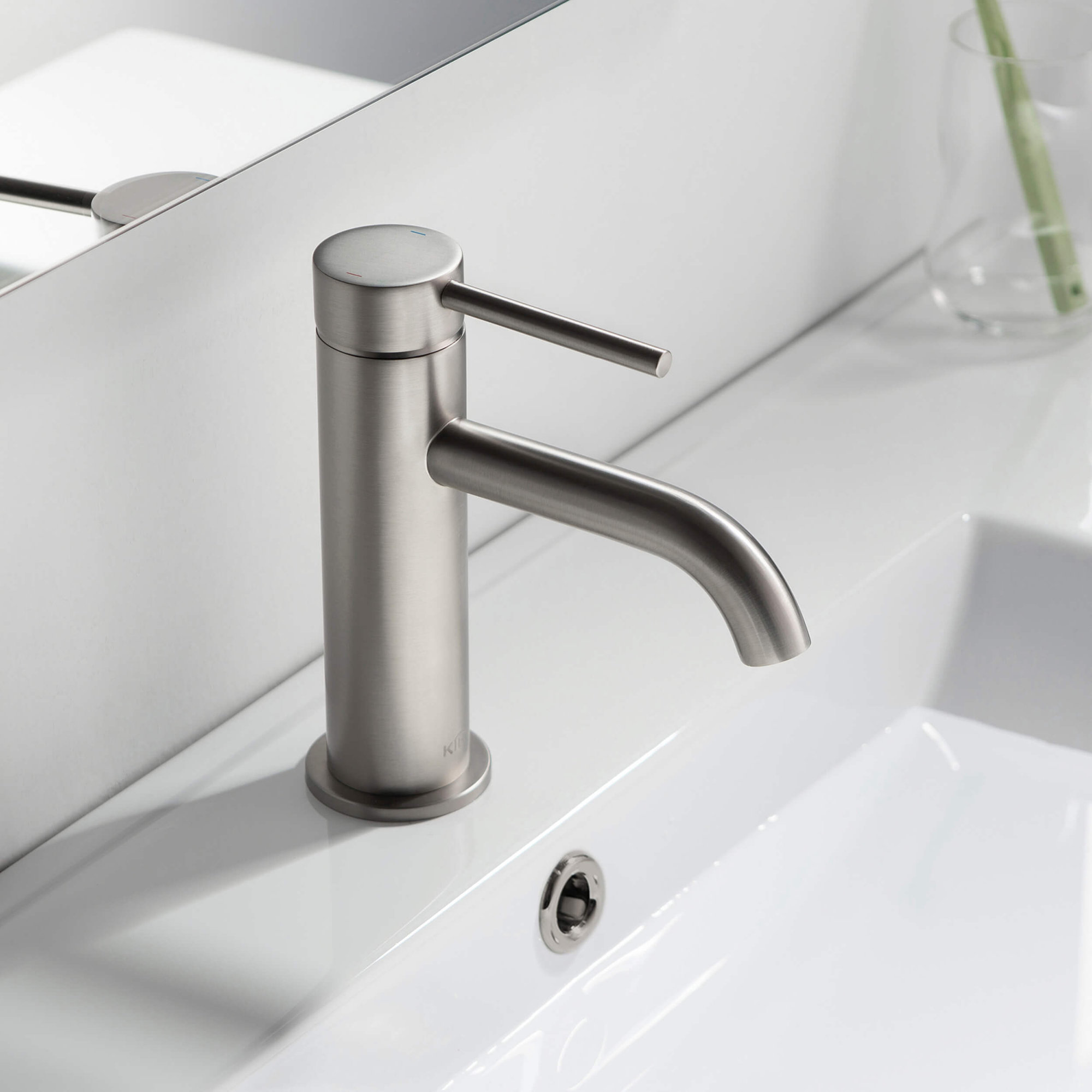 Circular Single Hole Bathroom Faucet, Drain Assembly Included, Brushed Nickel