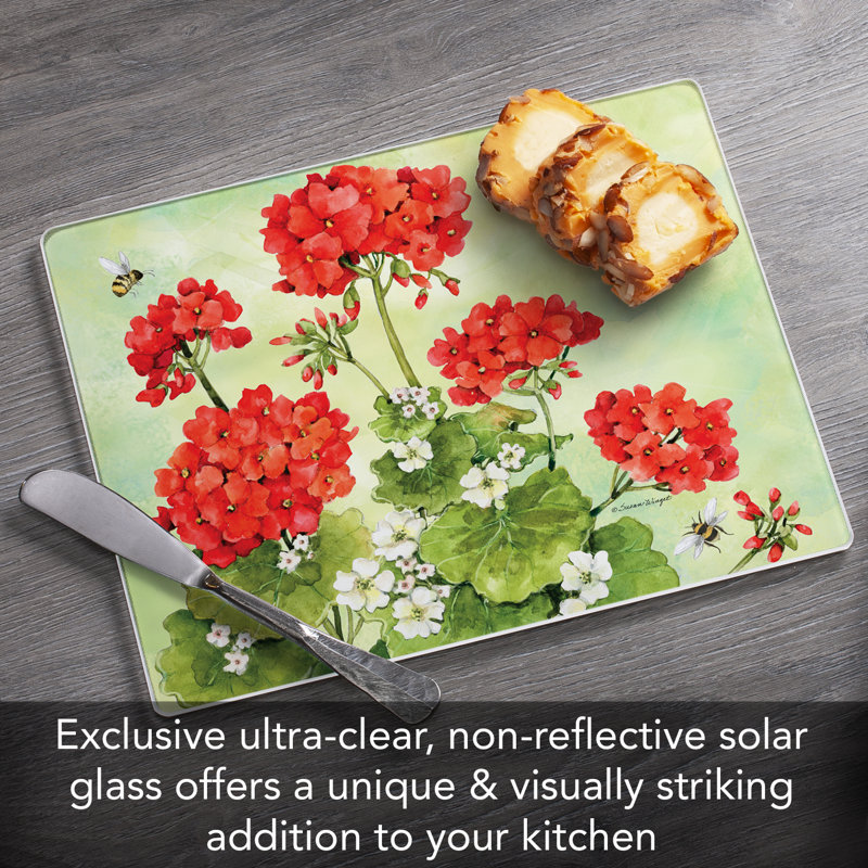 Nature's Grace Floral Tempered Glass Cutting Board 10" x 8"