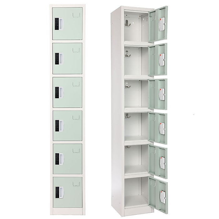 Misty Green 72" Steel 6-Tier Office Storage Locker with Digital Lock
