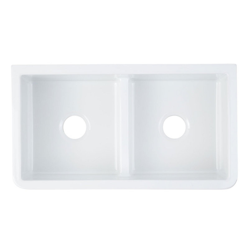Grigham 33" L Double Basin Farmhouse / Apron Kitchen Sink, White