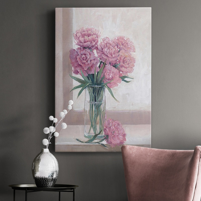 Rebord de fenêtre floral II - peinture sur toile tendue, H 36 po x l 24 po x P 1 po