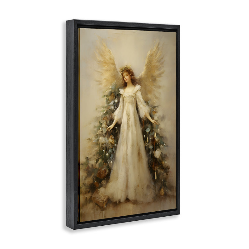Cadre flottant Ethereal Holiday Angel, design par Petal Prints Design, Cadre flottant noir de jais, H 25 po x l 17 po