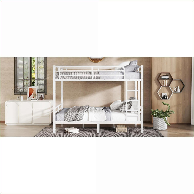 Structure de lit superposé en métal Full XL sur Full XL - Blanc, réduit le bruit, pas de sommier tapissier, peu encombrant pour les ados et les adolescents Adultes