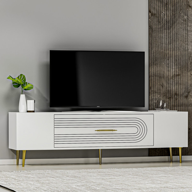 Olivia TV Stand, White/Gold, 150cm