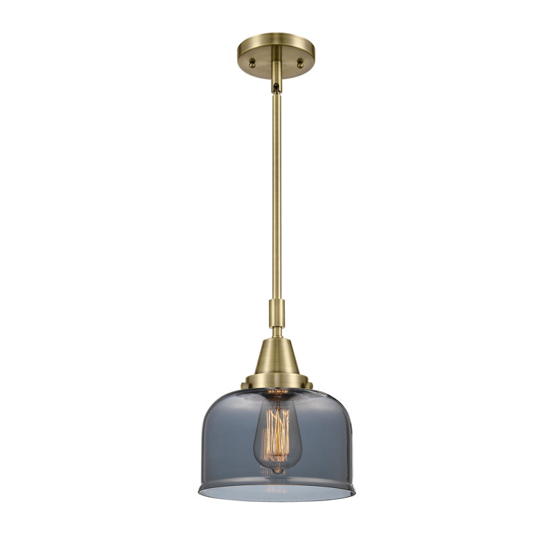 Luminaire suspendu 1 lumière à une cloche, Laiton antique, Plaqué couleur fumée, H 44,12 po x l 8 po x P 8 po