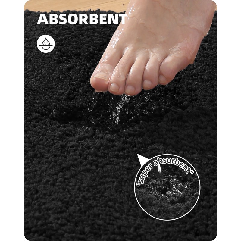Tapis pour salle de bain Gaenside, L 32 po x l 20 po, Noir, noir, noir, noir