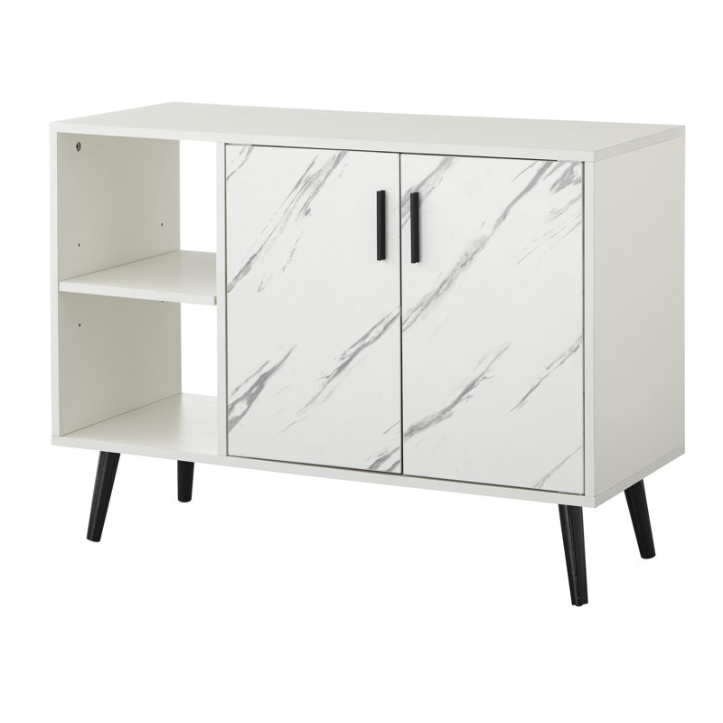 Buffet Hymel de 36 po de largeur, Faux marbre blanc
