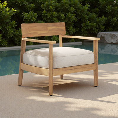 Acacia Wood Club Chair With Seat Cushion